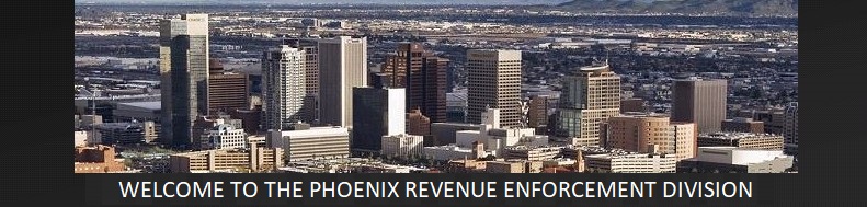 city skyline with words welcome to the phoenix tax division