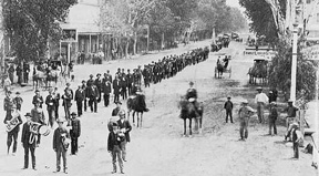 Photo of parade in downtown Phoenix in 1884