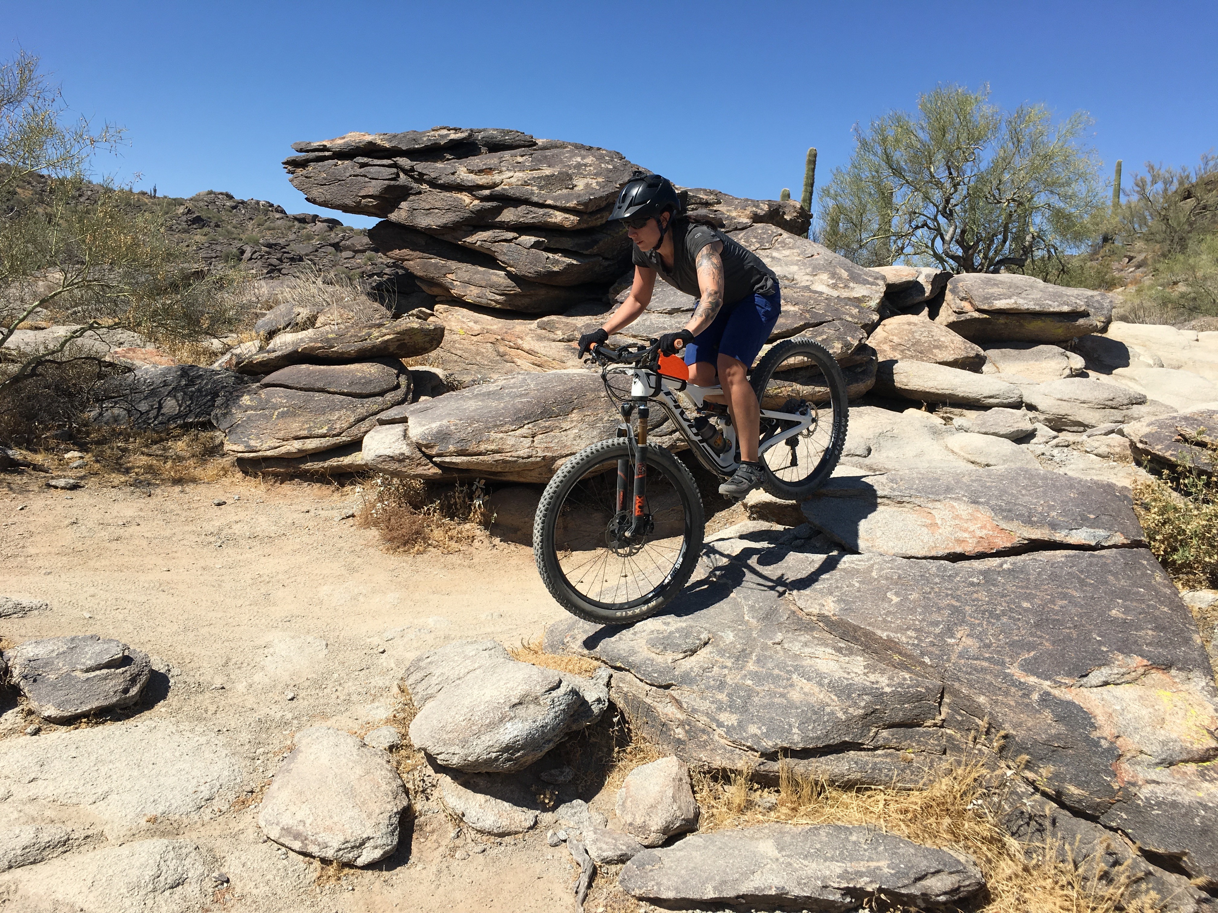 Woman Riding Mountain Bike on Phoenix Trail