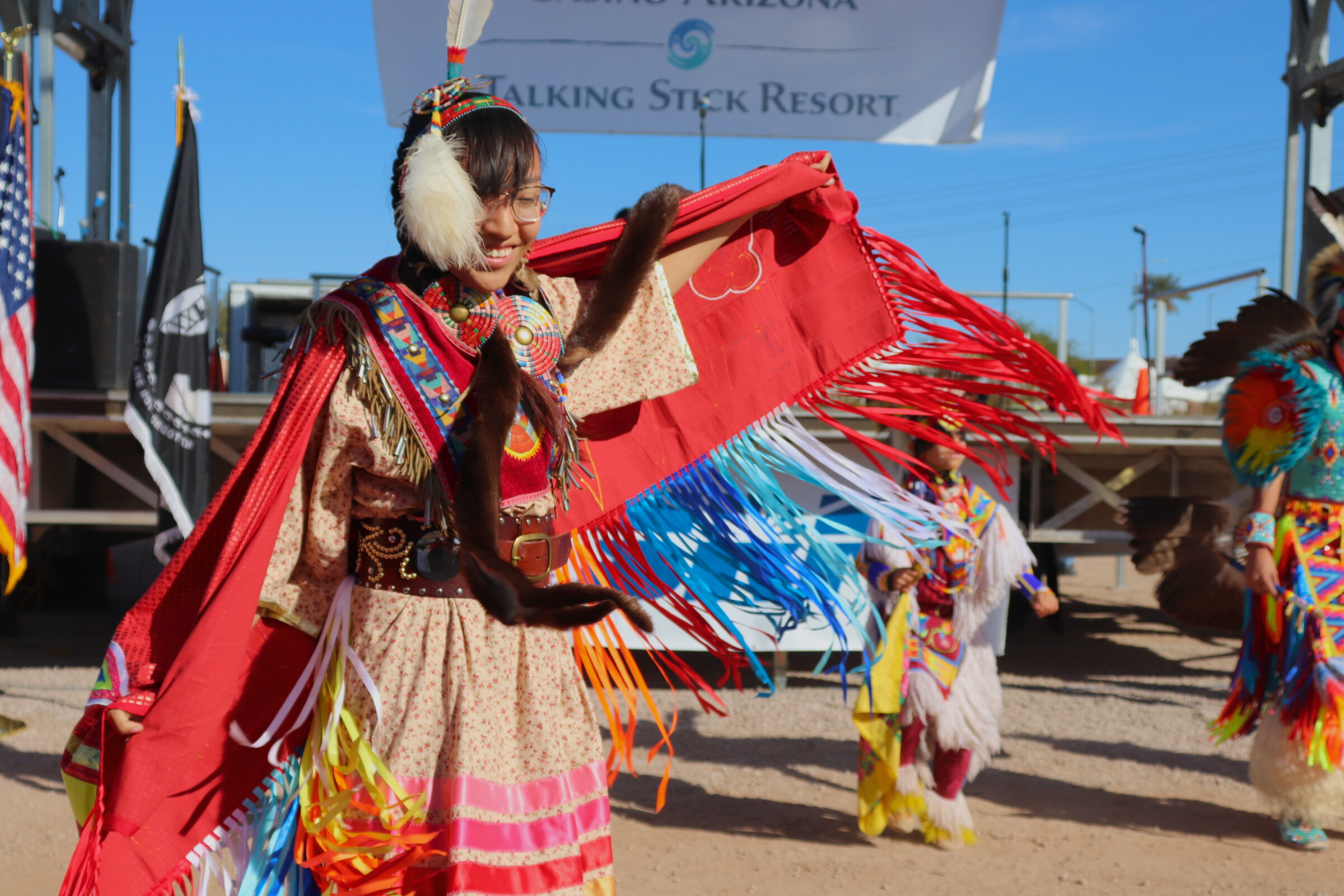 Hoop dance preformers at the 2024 Indian Market Stage