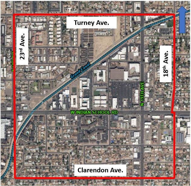 Map of the mobility study area for the Indian School-Grand Canal neighborhoods