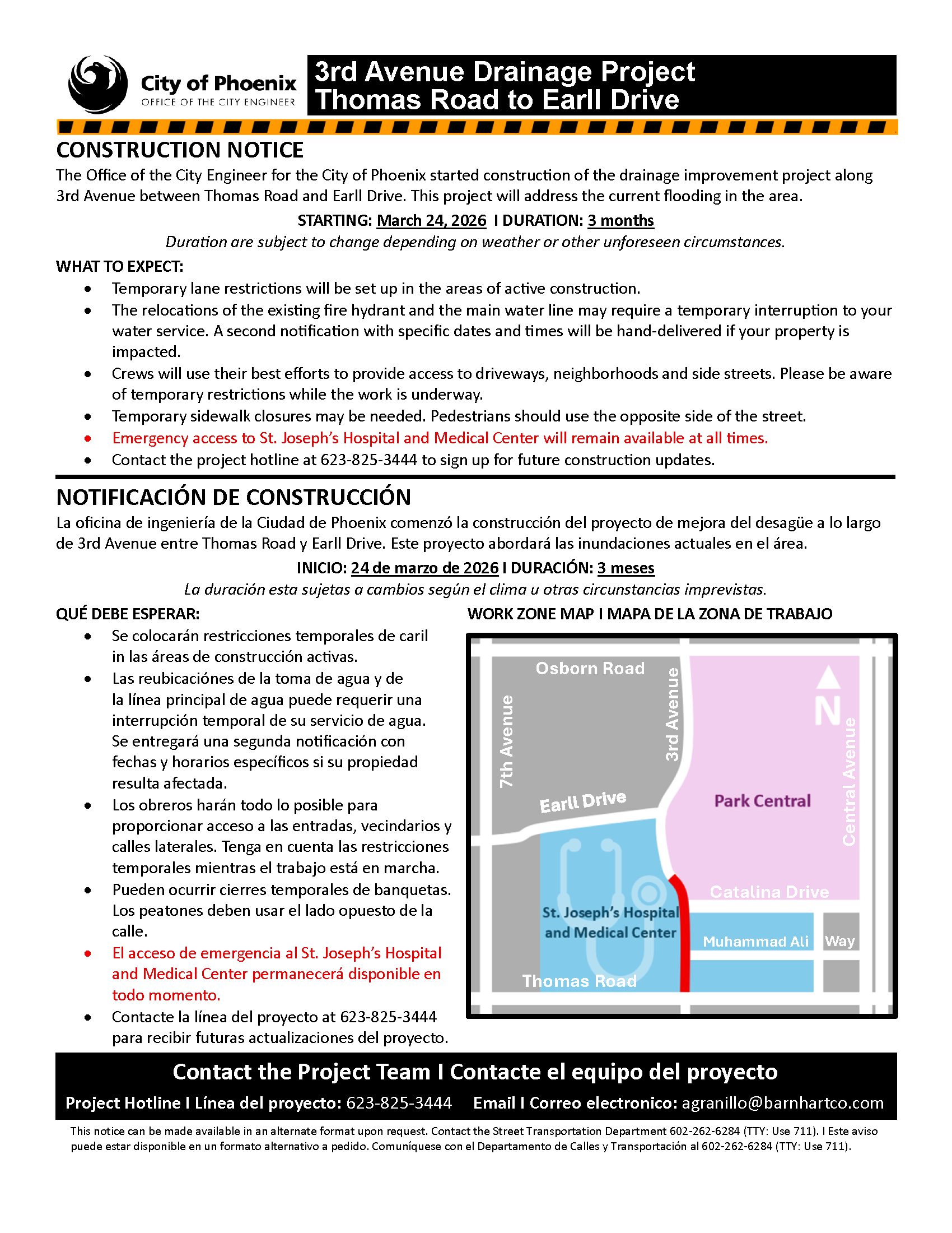 Map of project area extending along 3rd Avenue between Thomas Road and Earll Drive