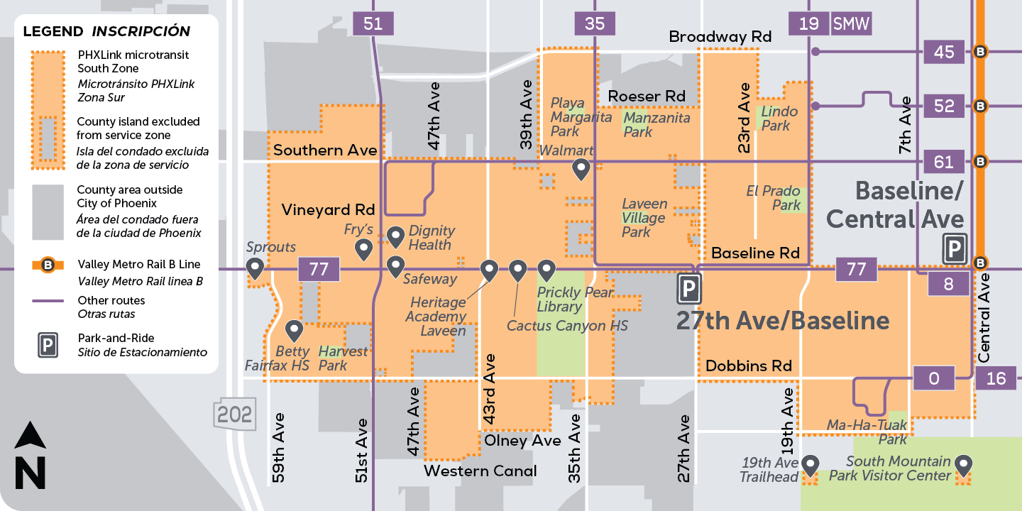 Map of the PHXLink south zone service area.