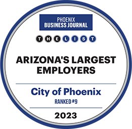 Phoenix Business Journal Circle labeling City of Phoenix #9 on list for Arizona's Largest Employers