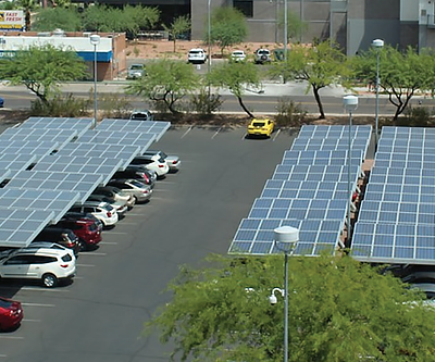 Solar panels in parking lot