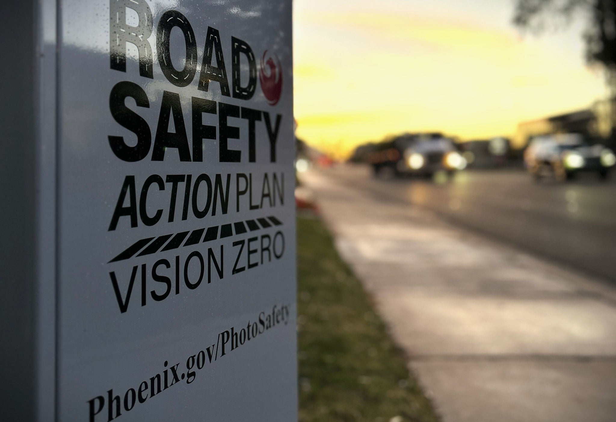 View of roadway and a Photo Safety camera.
