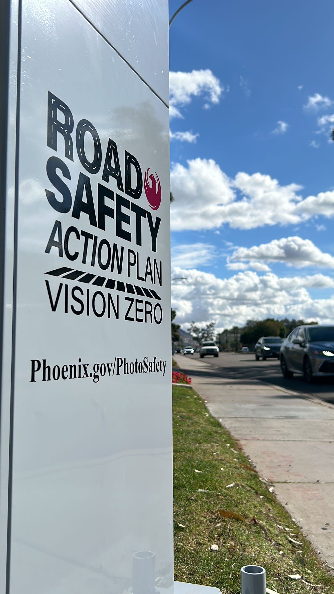 Side of camera, view of roadway