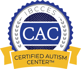 Blue, white and gold badge labeled "Certified Autism Center." 