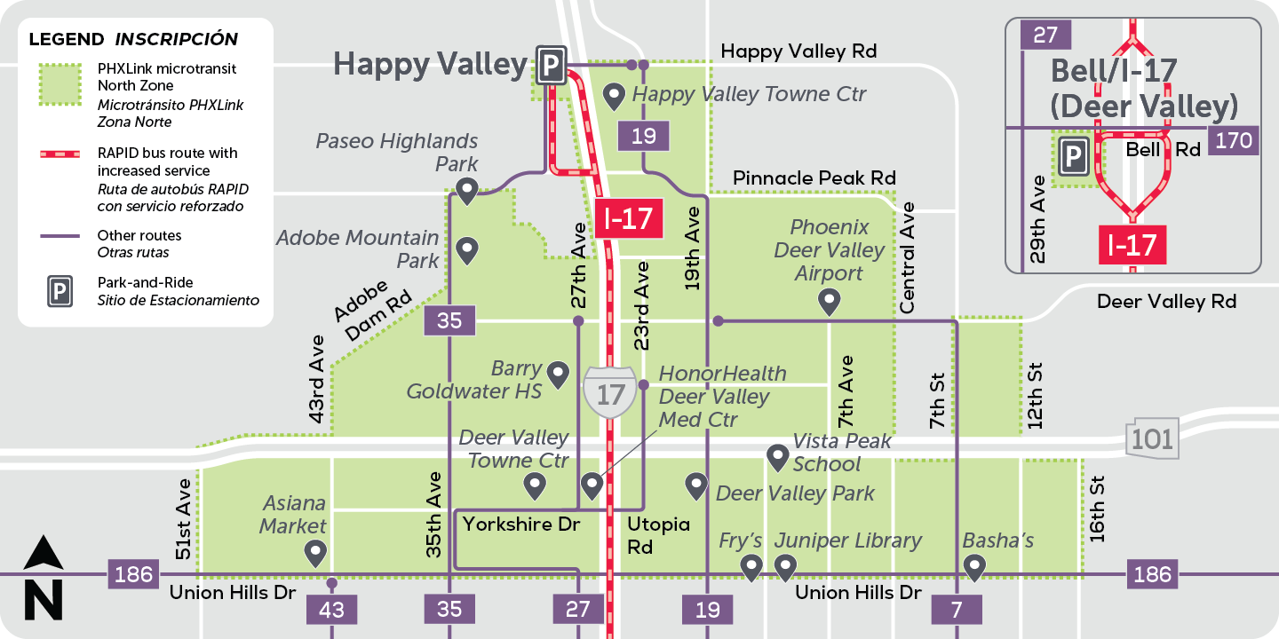 Map of the PHXLink north zone service area.