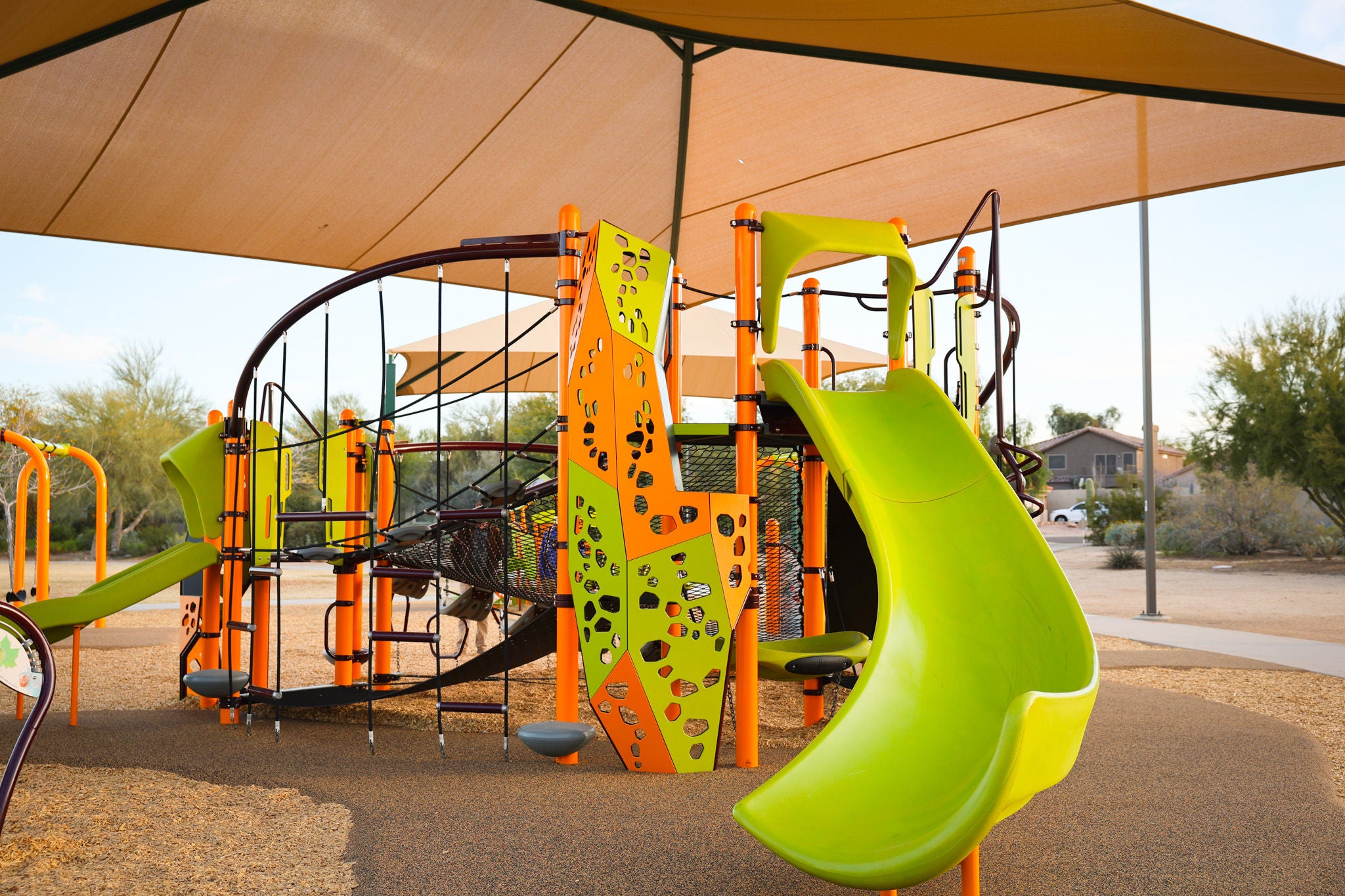 Playground with green slide.