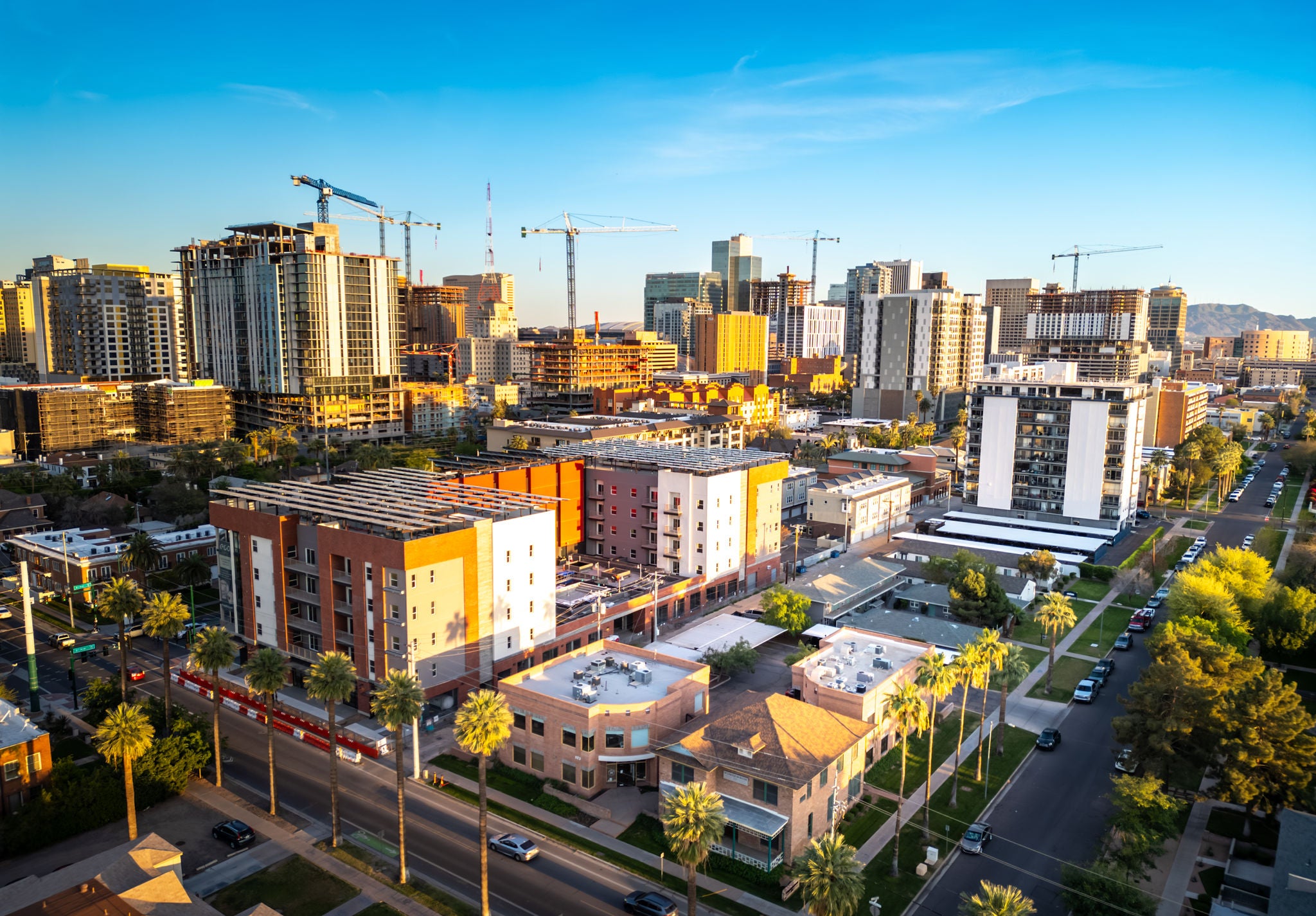 Aerial photo of a new multi-family housing project near the lightrail
