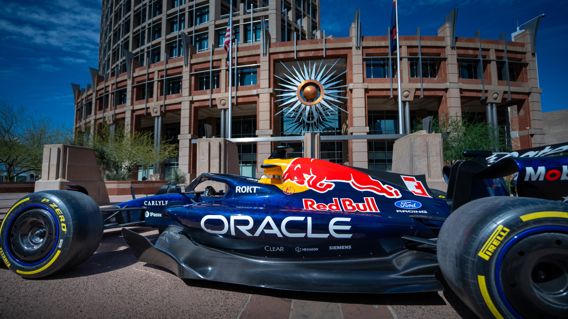 Red Bull Formula 1 vehicle in front of Phoenix City Hall