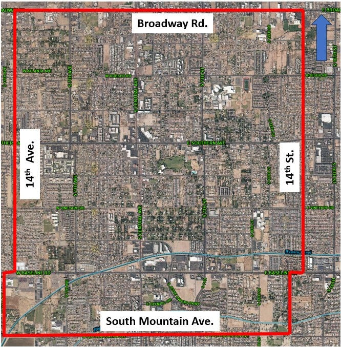 Map of South Mountain Neighborhoods, Wier Avenue to South Mountain Avenue and 12th Street to 15th Avenue