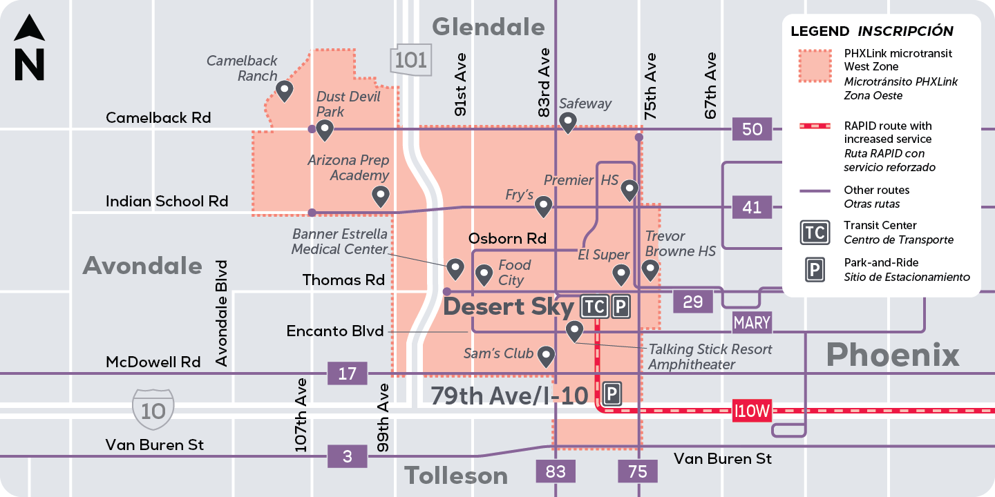 Map of the PHXLink west zone service area.