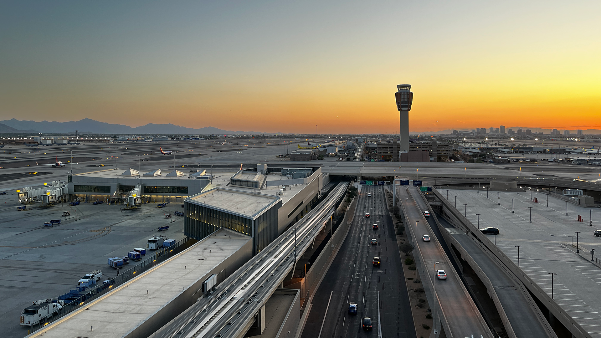 Phoenix Sky Harbor at sunset.