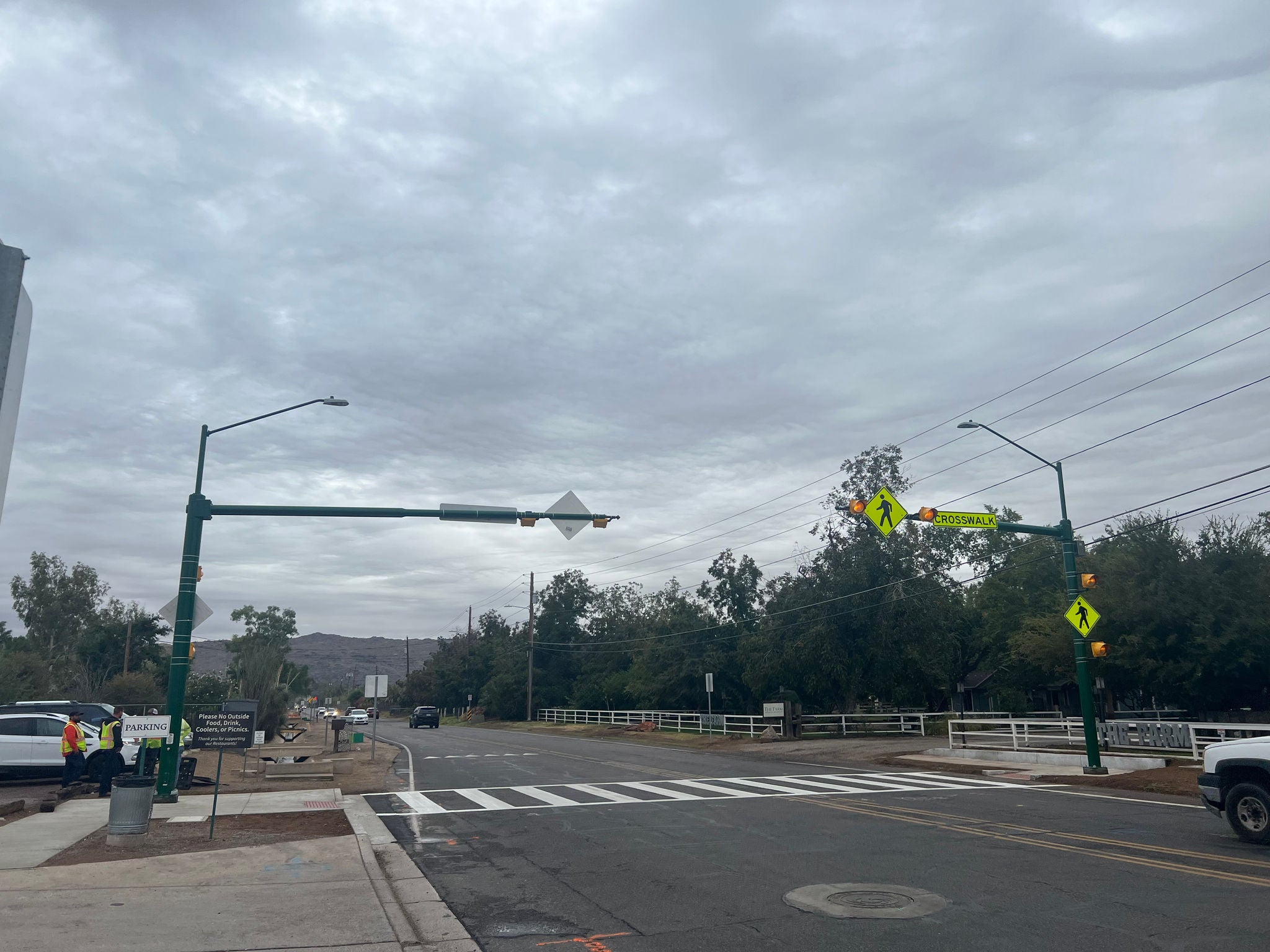 Image shows a circular rapid flashing beacon that was installed at 32nd Street and Southern Ave.