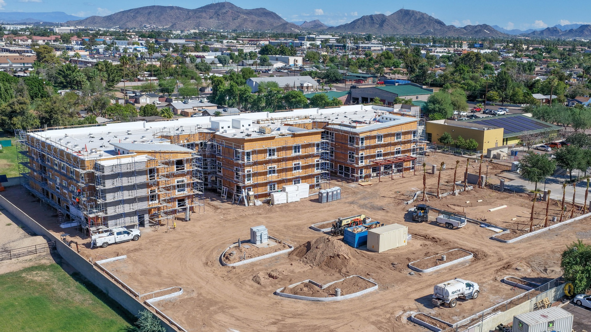 An aerial view of Helen Drake Village senior affordable housing under construction