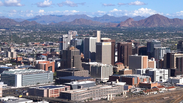 Downtown Phoenix and Camelback Mountain
