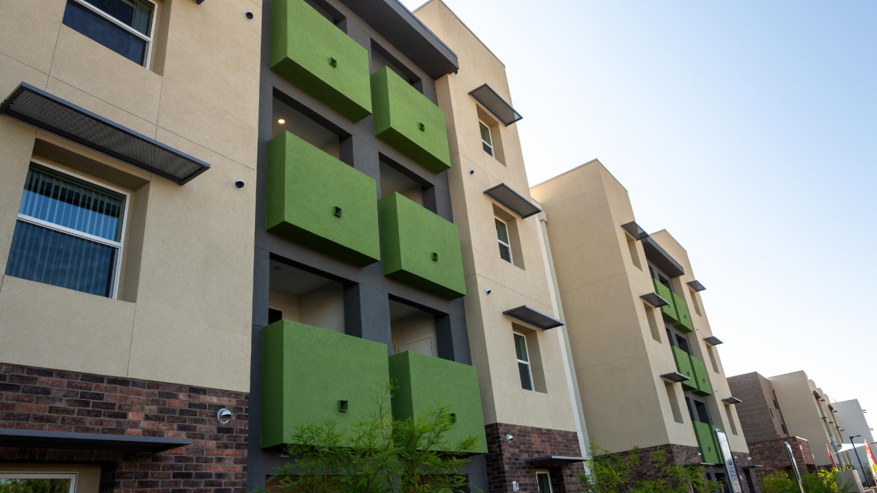 Exterior of La Esperanza Terrace affordable housing apartment complex