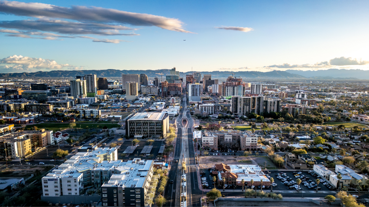 Aerial image of downtown Phoenix skyline