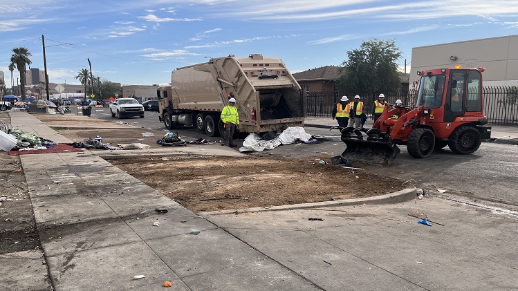 City of Phoenix crews conducting an enhanced cleaning in the area around the Human Services campus at 12th Ave. & Madison St.