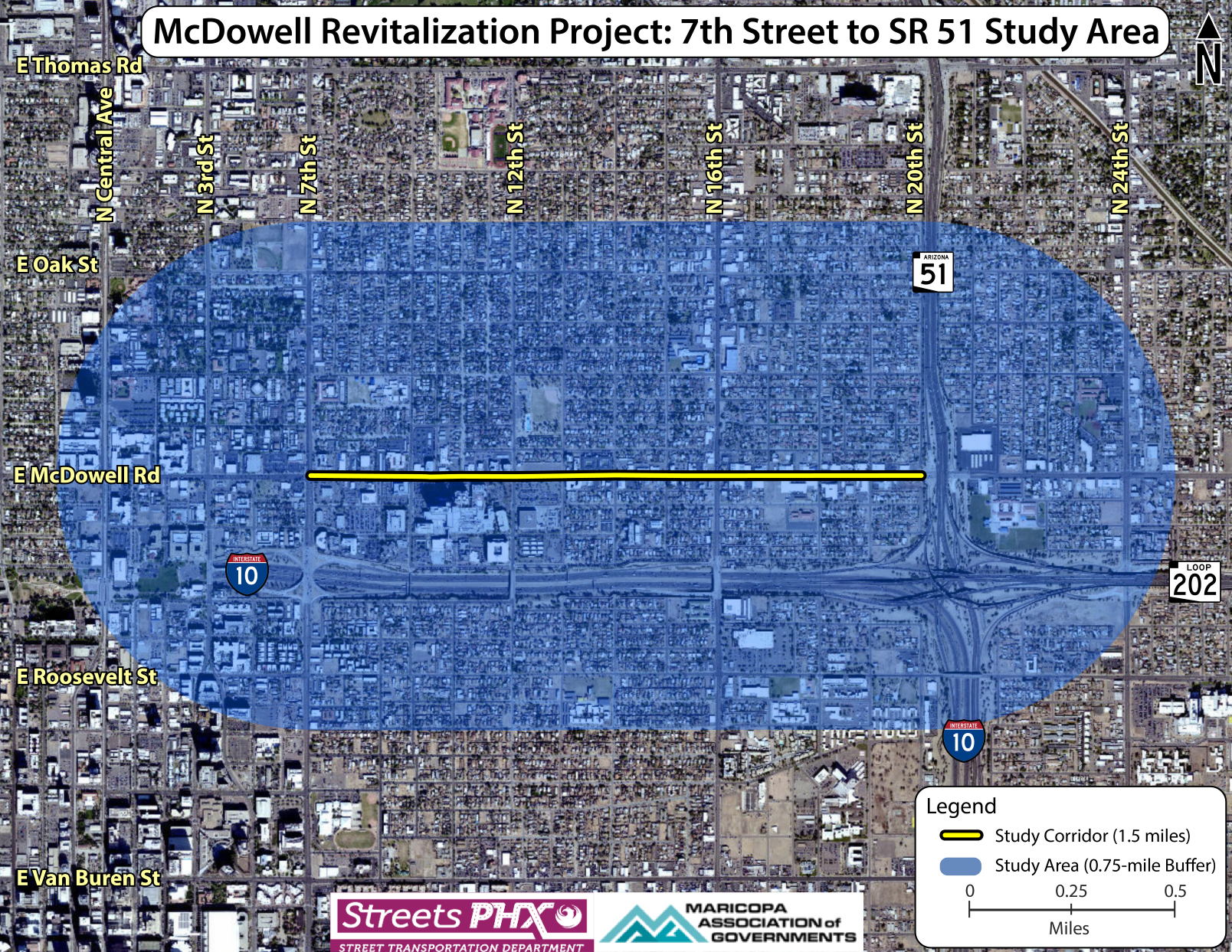 Map of Project Area Extending from 7th St to SR 51