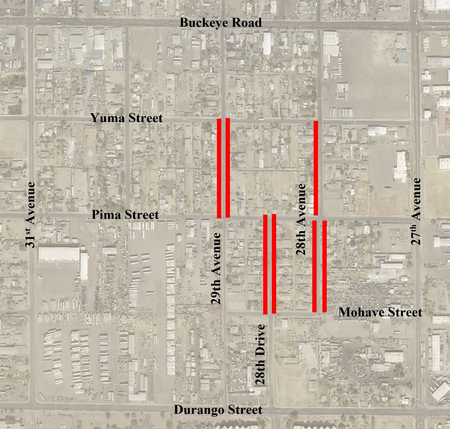 Area bounded by Durango Street to Buckeye Road and from 31st Avenue to 27th Avenue