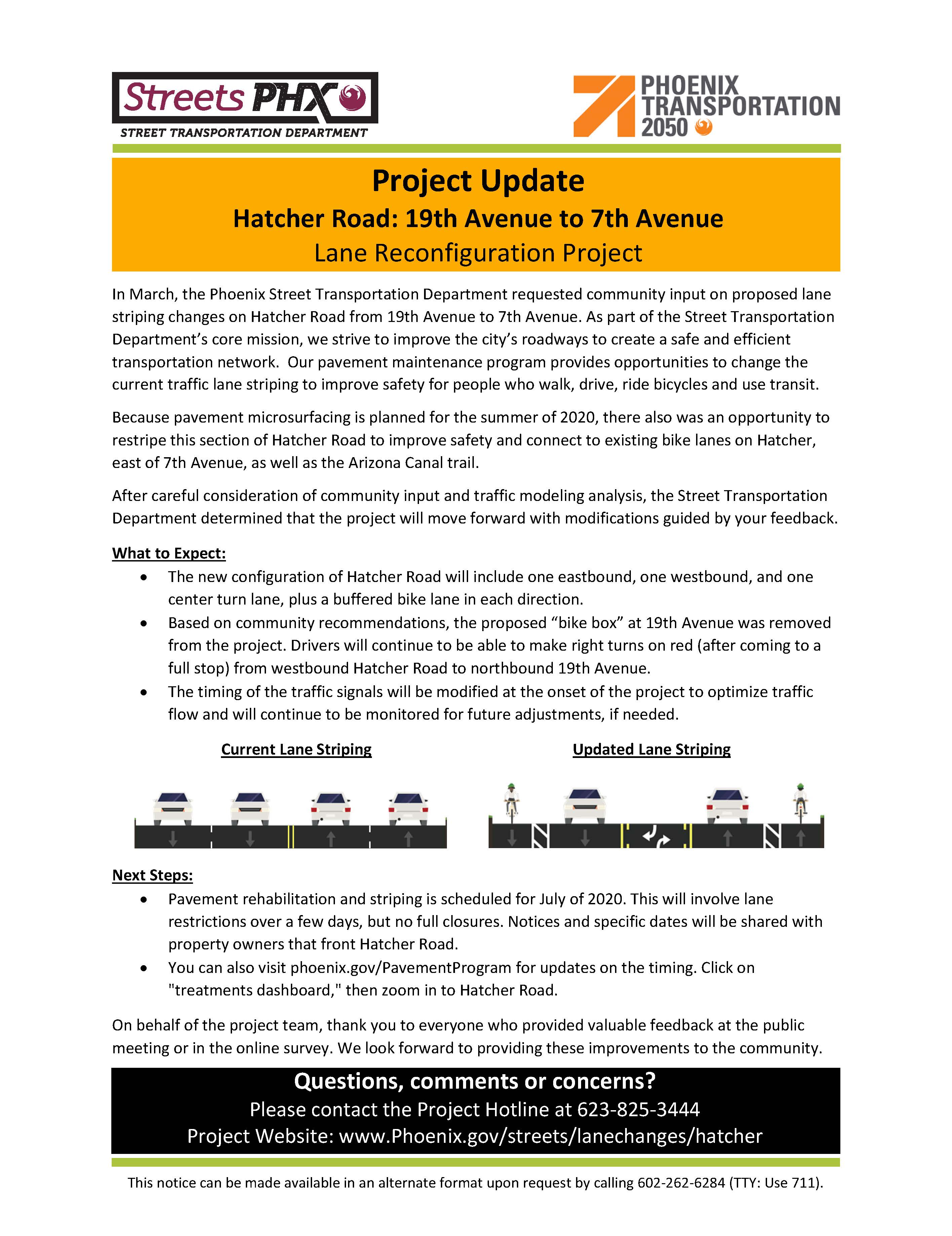 May 7, 2020 Project Update for Hatcher Road
