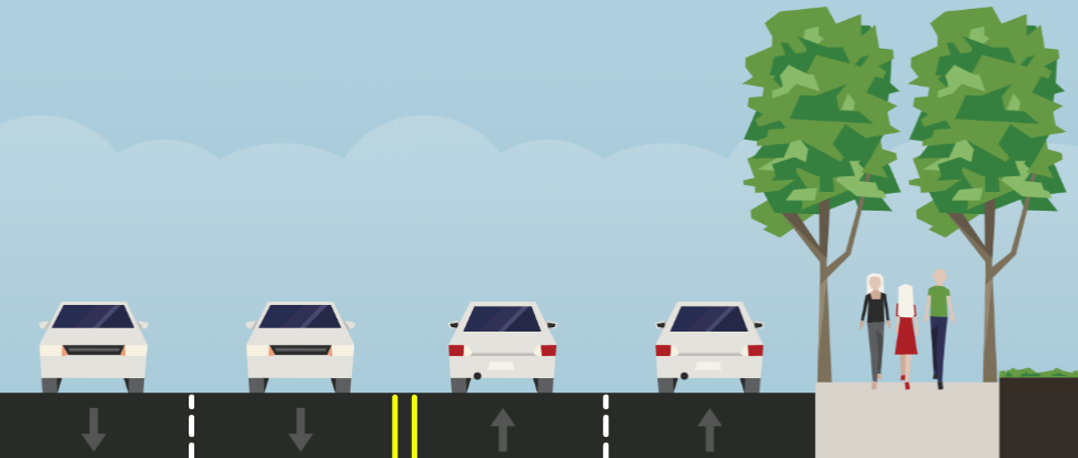 Two motor vehicle lanes in each direction