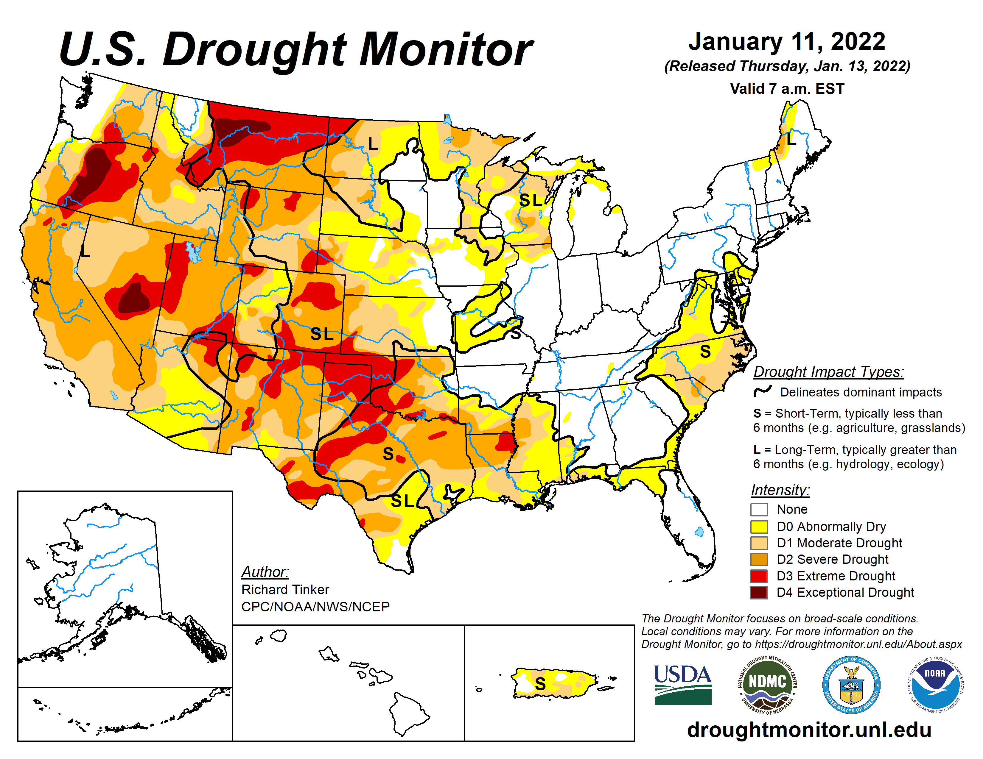 Map showing the drought status for the United States on July 27, 2021