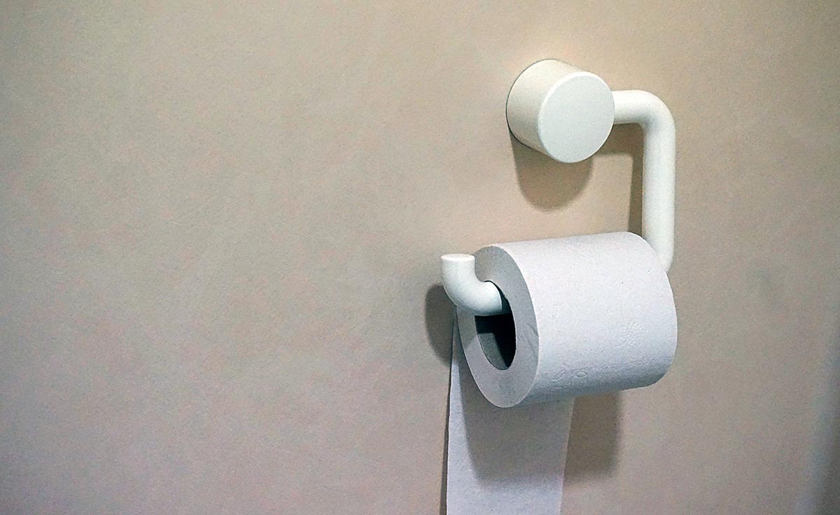toilet paper on roller on wall