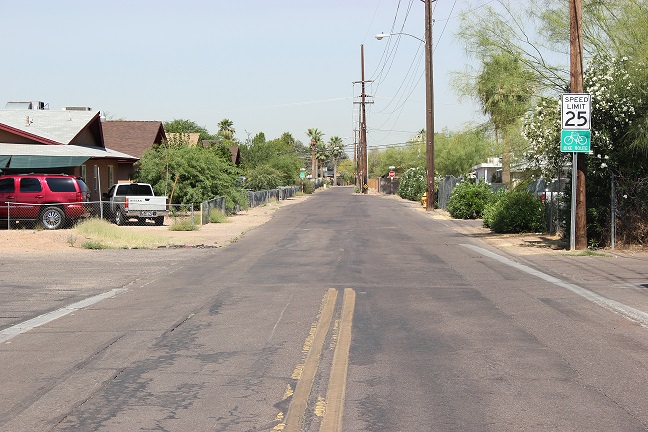Phoenix street with faded paint markings