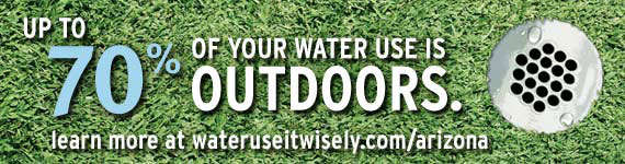 Water Wisely banner: Up to 70 percent of your water use is outdoors. Learn more at wateruseitwisely.com/arizona